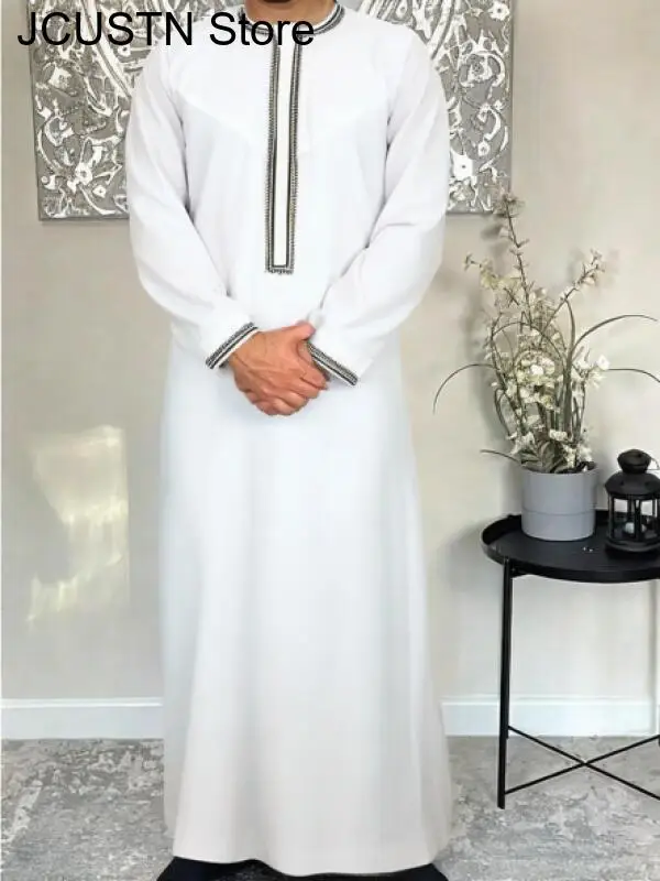 Nuovi uomini musulmani manica lunga pullover abito Abaya Daffah Jubba Thobe Pakistan arabo saudita caftano Islam abbigliamento preghiera abito afghano