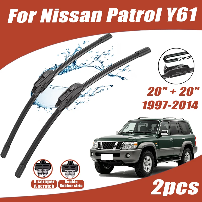 For Nissan Patrol Y61 1997-2014 1998 1999 Car Front Wiper U-Shape Soft Rubber Boneless Wiper HD Silent Durable Car Wiper 20"+20"