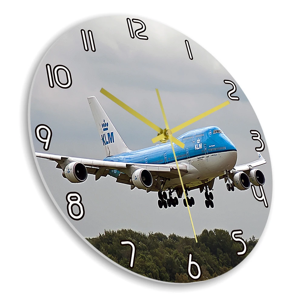 Commercial Jet Passenger Airplane Landing Decorative Wall Clock for Aviation Room Pilot Bedroom Man Cave Jumbo Jet Wall Clock