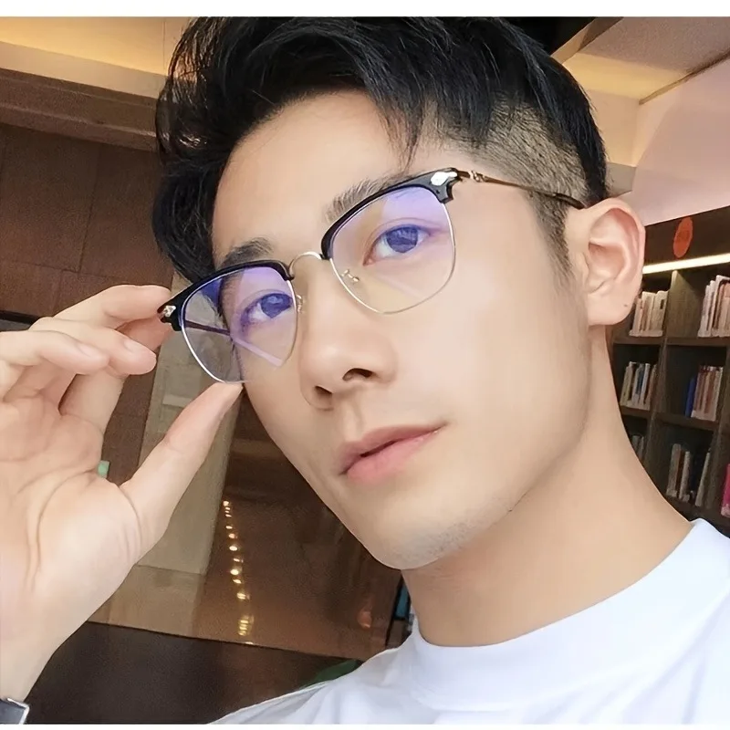 1 paire de lunettes demi-cerclées unisexe, nouvelle collection 2025, style identique à celui des influenceurs de mode
