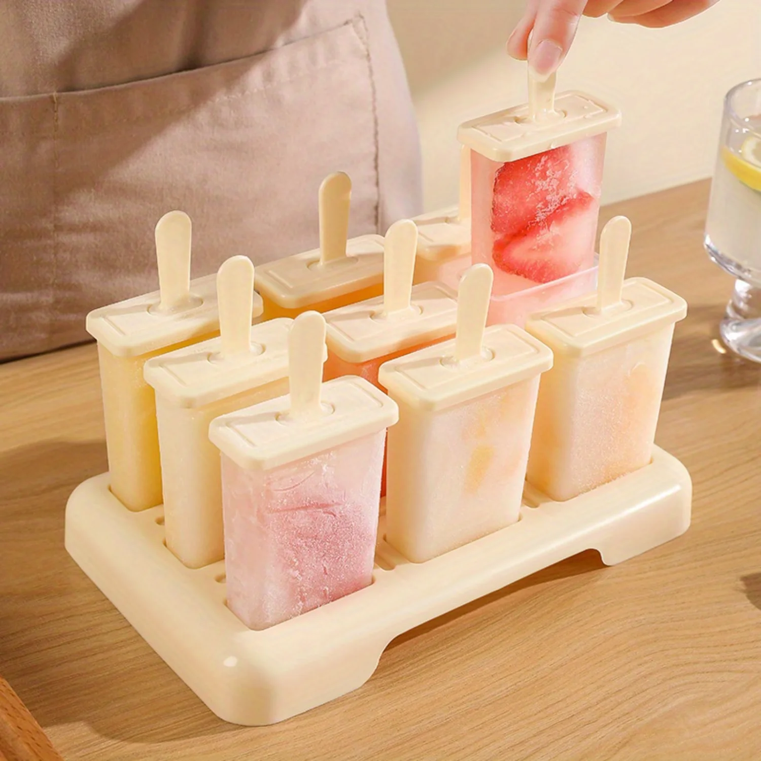 Cavity Plastic Popsicle Mold Set, Homemade Ice  Maker with Sticks, BPA Free, Dishwasher Safe, for DIY Ice Cream or Fruit Pops - 