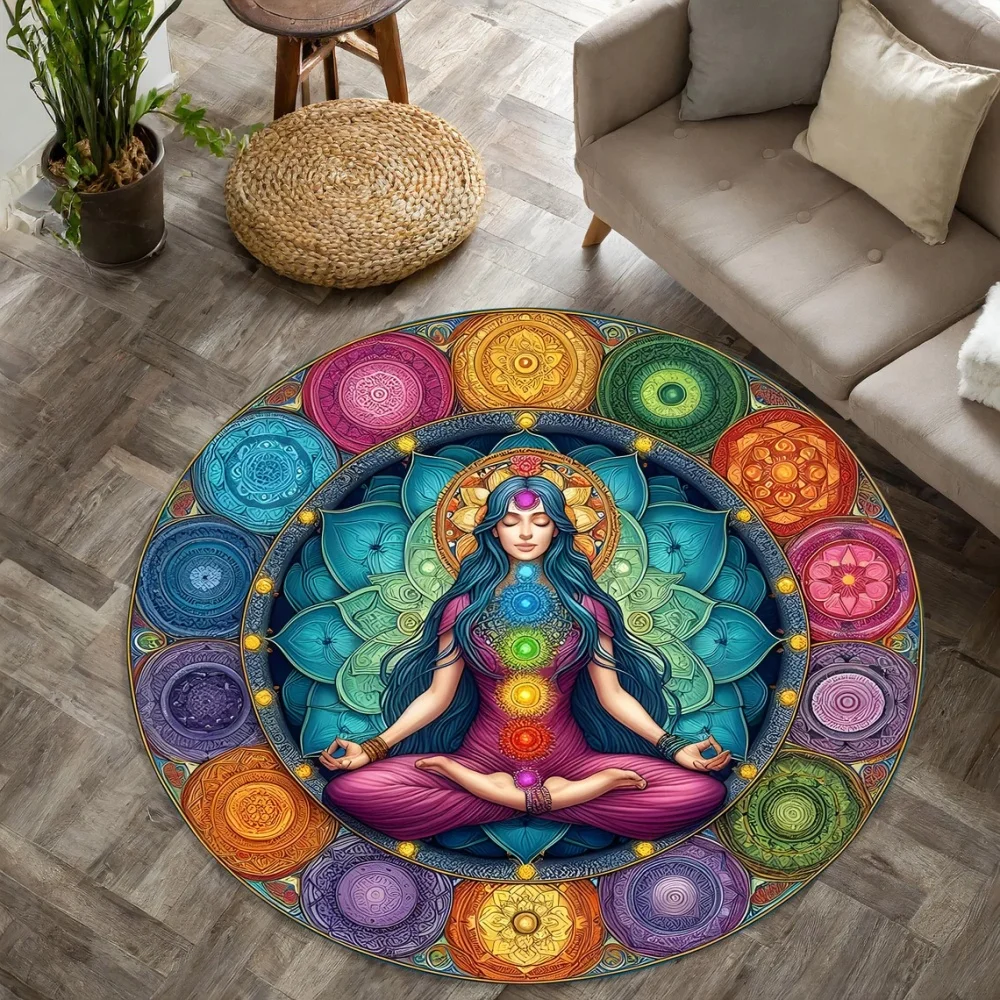 7 Chakras Meditation Yoga Carpet living room Colorful Round Rug for Yoga Lovers Floor Mat Yoga Room Decor Easter Festivals Gift