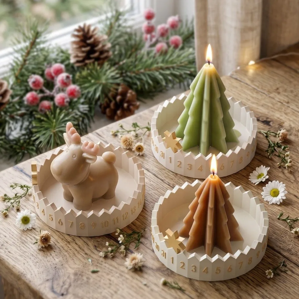 3D Christmas Advent Calendar Silicone Mold Countdown Design DIY Craft Christmas Tree Candle Mold Deer Shape Non-stick