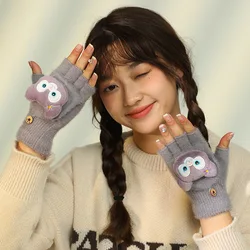 New Kawaii Women Warm Gloves Fashion Girls Cartoon Plush Knitted Mittens Soft Plush Short Fingerless Half Finger Winter Gloves