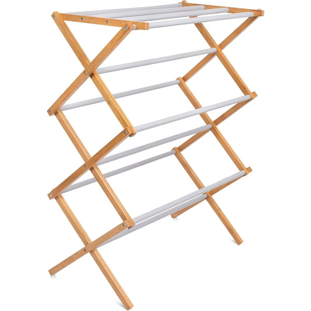 

Wooden Clothes Drying Rack | 3 Tier | Water-Resistant Bamboo Wood | Fully Assembled Collapsible Dry Rack,Grey