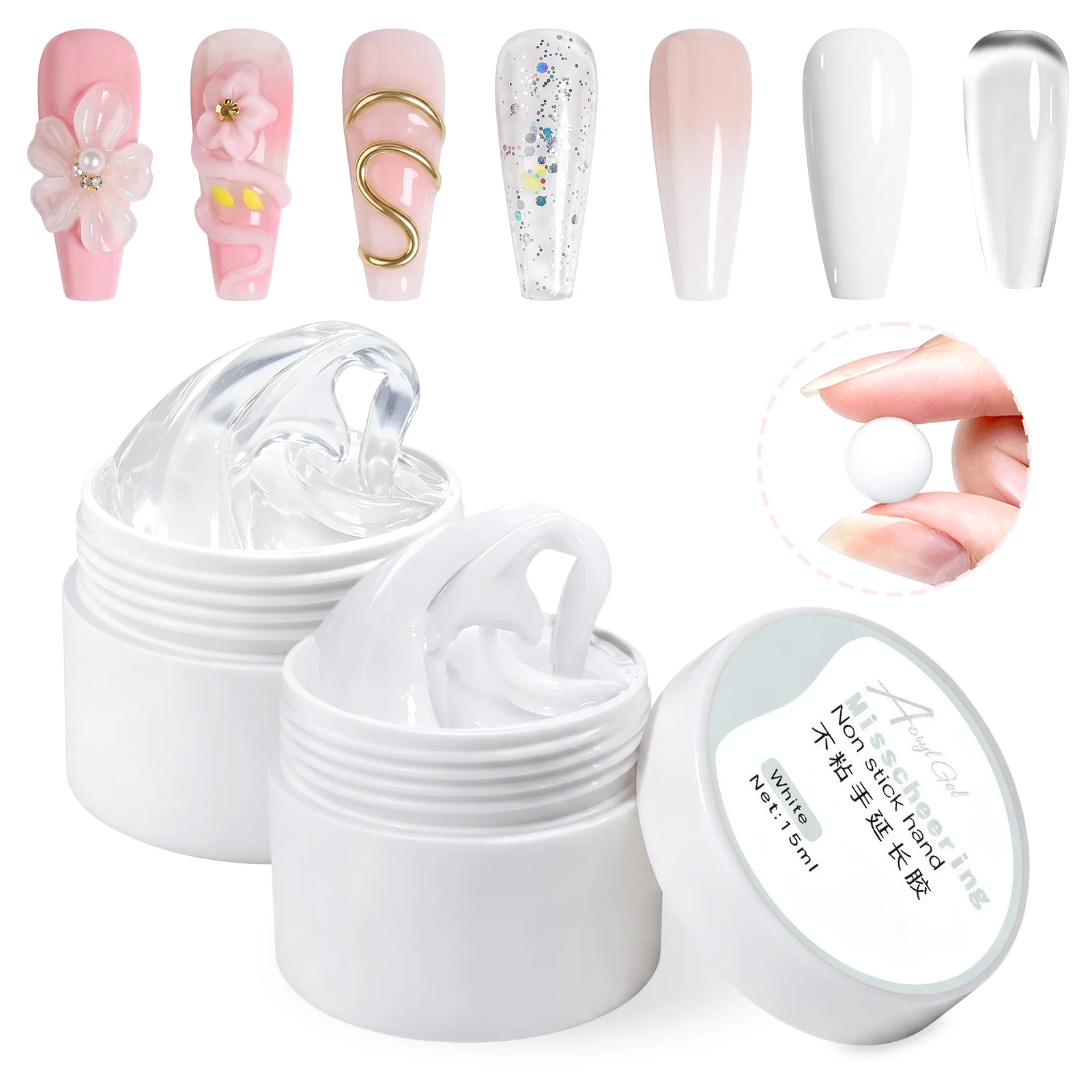 2pcs 3D Carving Nail Gel Polish White Clear 3D Sculpting Flower Gel Extension Gel Nail Nail Art Carving Gel Modeling Gel Polish