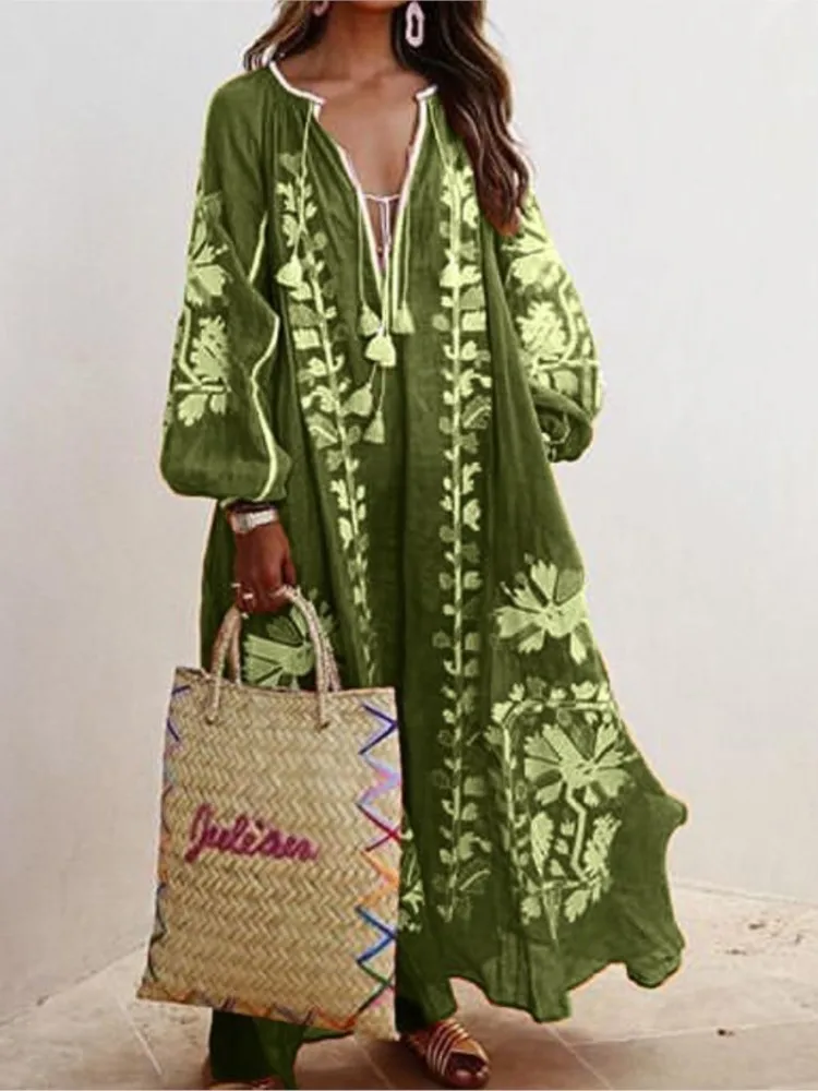 

Fashion Color Blocked Printed Dress For Woman Spring Autumn Sexy Deep V-neck Loose Long Sleeves Dresses Ladies Casual Vestidos