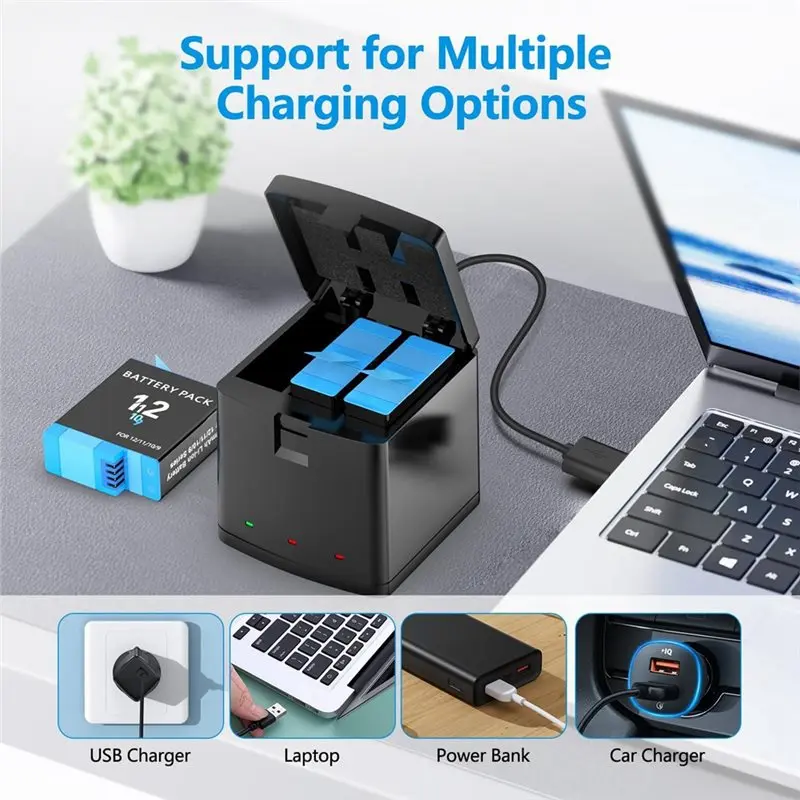 B03B-For Gopro Hero 12 11 10 9 Compatible 3PCS Rechargeable Battery Pack With Fast Charging Functionality