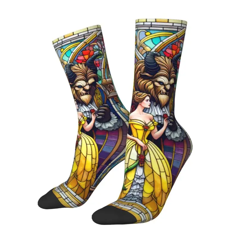 Cool Men Belle Princess Beauty And The Beast Dress Socks Unisex comodi calzini caldi stampati in 3D