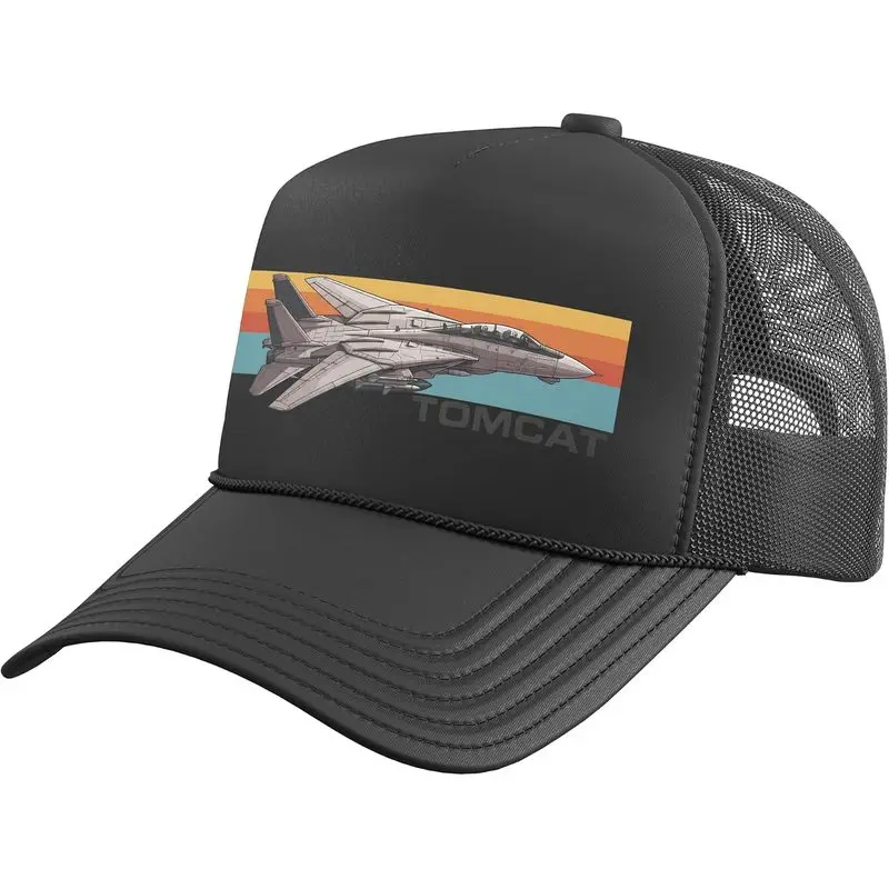 F-14 Tomcat Jet Retro Sunset Graphic Trucker Hat with Adjustable Mesh Back