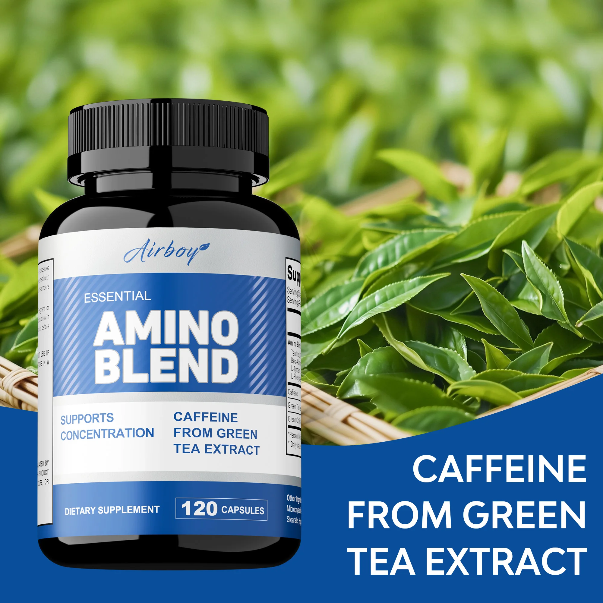 

Аминокислотные капсулы — повышающие уровни энергии, способствуют протеиновую синтезу, фокусу и улучшают спортивную производительность — содержит зеленый чай