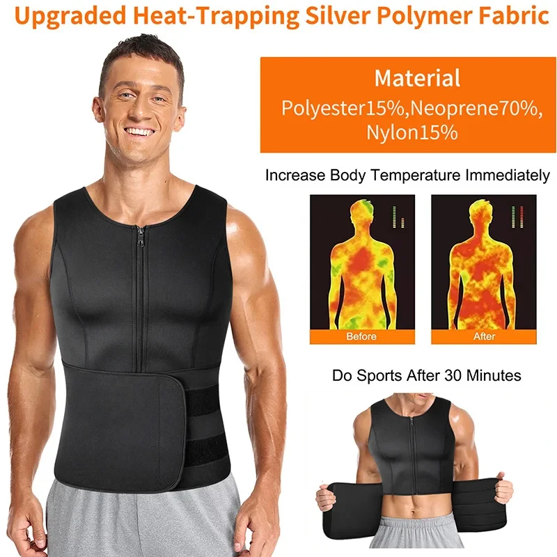 Men\'s Body Shaper Waist Trainer Sauna Vest Double Belt Sweat Shirt Corset Top Abdomen Slimming Shapewear Fat Burn Fitness Suits