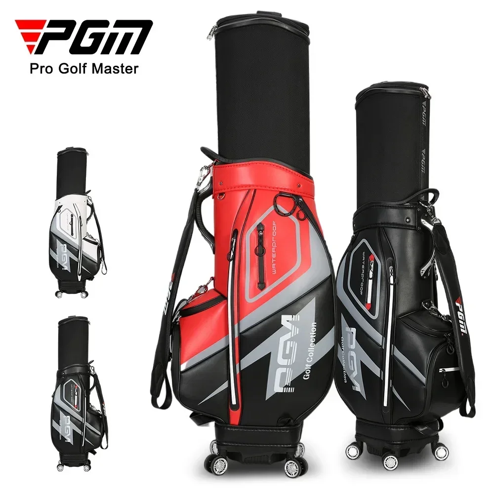 PGM Golf Bag Men's Aviation Checked Ball Bag Four-wheel Flat Push Telescopic Bag Waterproof Microfiber Leather QB099