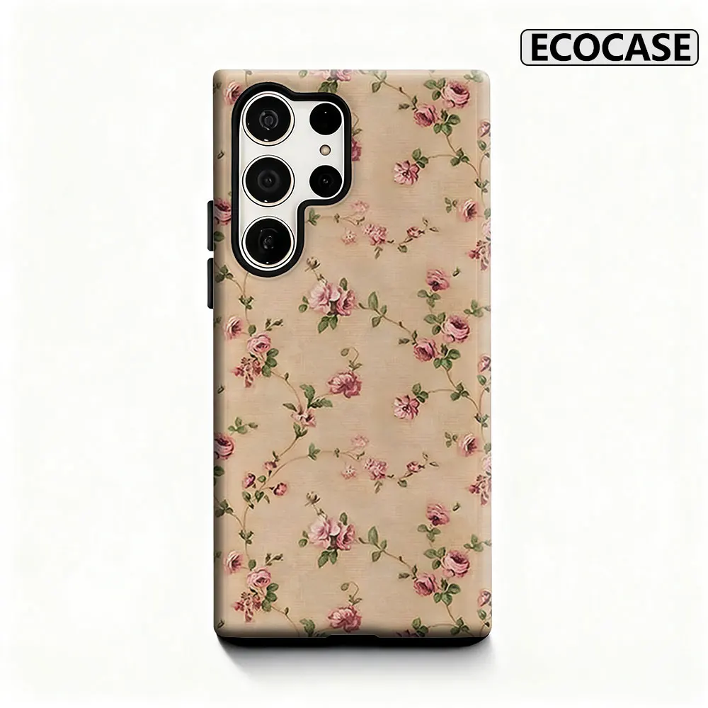 Vintage Rosenranken Handyhülle für Samsung Galaxy S26 S25 Ultra S24 S23 Ultra Plus Stoßfeste Doppelschicht Robuste Rückabdeckung