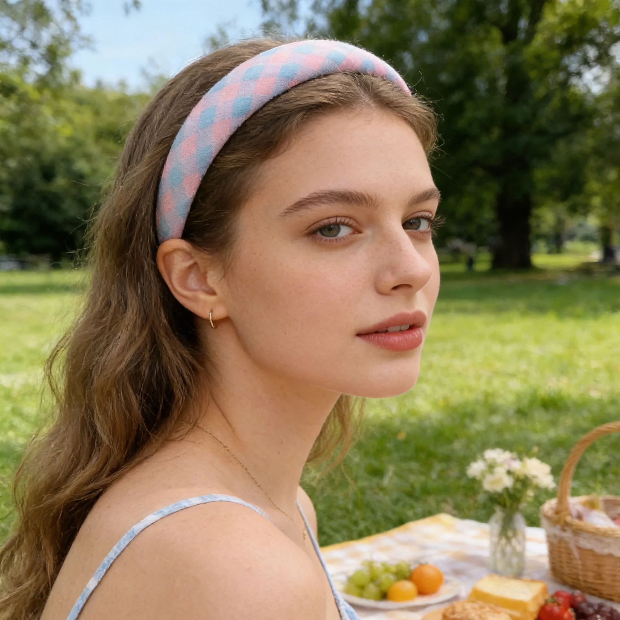 

1Pc Elegant Plaid Jacquard HeadbAnd For Women, Hair Accessories For Travel, Vacation, and Everyday Style,1Yc79939