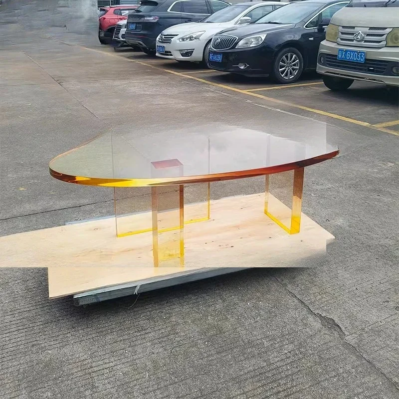 Oval brown coffee table acrylic transparent gradual change color simple low table creative niche designer table