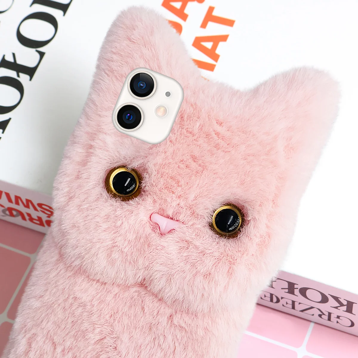 Phone Case Furry Cover Cartoon Shell Protective Earth Tones Protection White Plush Protector