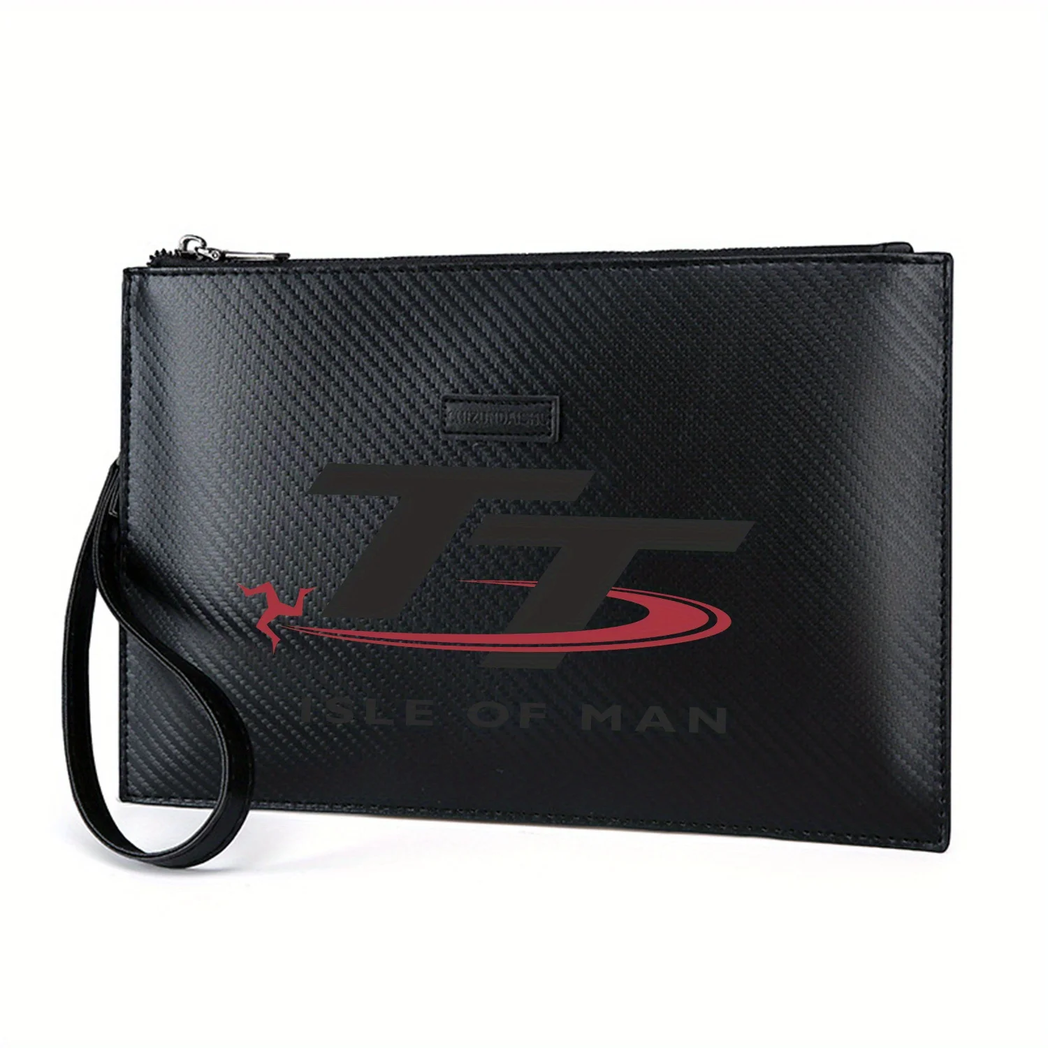 شعار سباق TT Isle Man. حقيبة يد رجالية أنيقة مطبوعة من البولي يوريثان عصرية وعملية للحمل اليومي