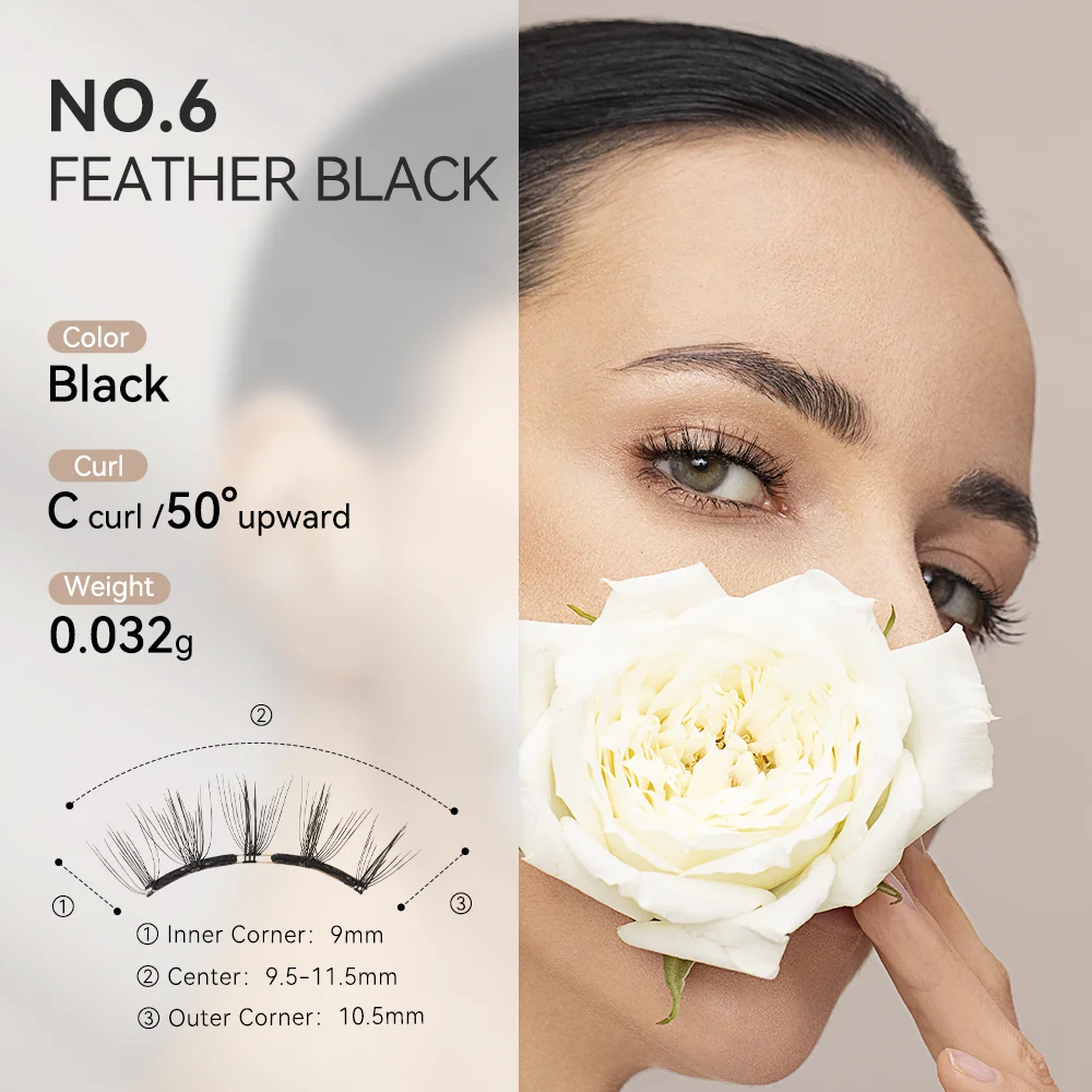 Wosado magnetische Wimpern Nr. 6 Feder schwarz profession elle Premium wieder verwendbare sichere Dupont 3d patentierte falsche Wimpern romantische Fee f