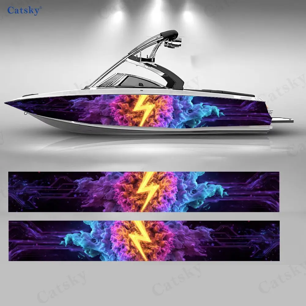 

2Pcs Neon Lightning Cloud Boat Stickers, PVC Waterproof Durable Vinyl Wrap Decals for Fishing Boats, Durable and Stylish Design