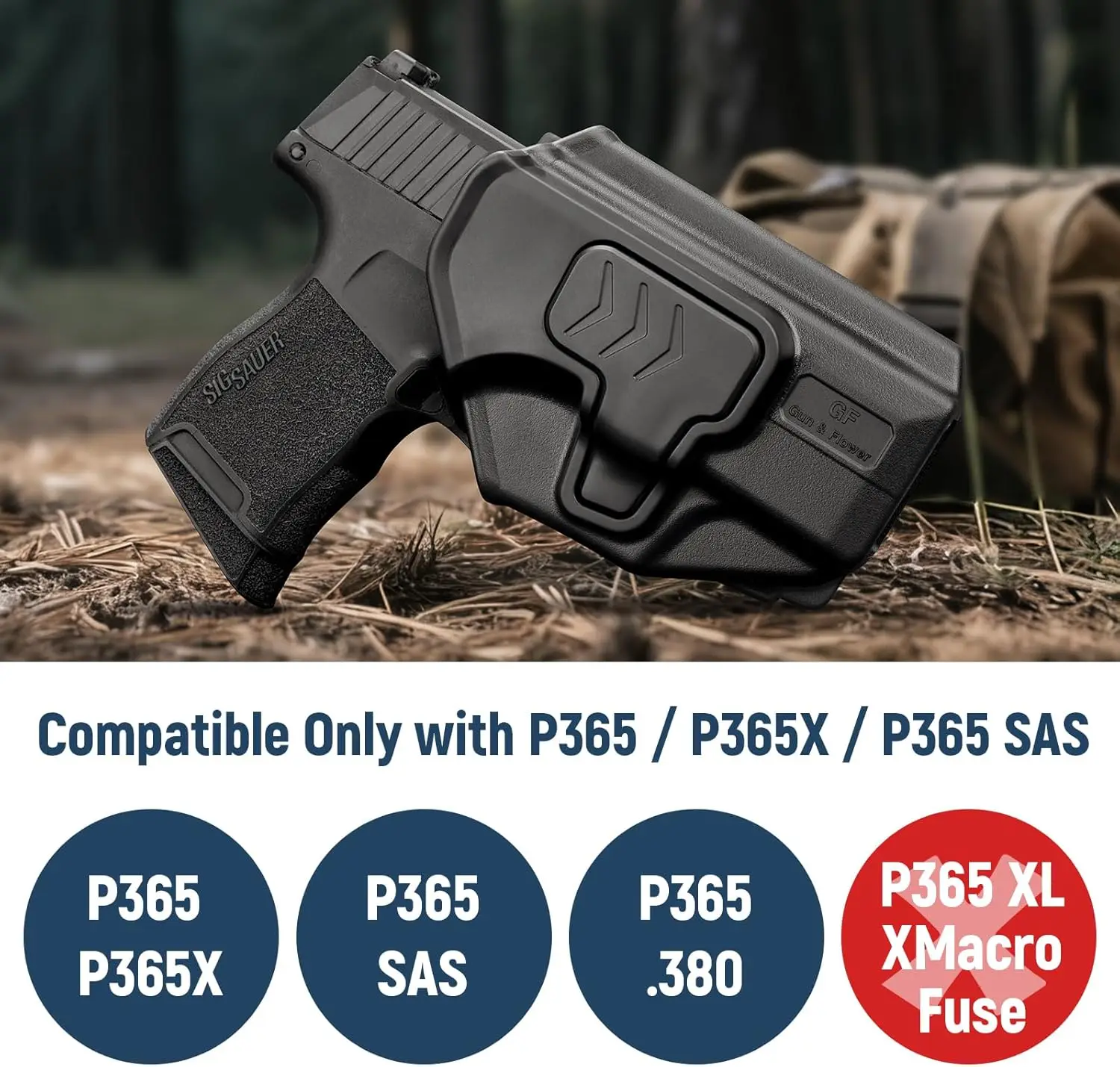 P365 Holster with Molle Adapter,OWB Holster for Sig Sauer P365X / P 365 SAS / P365 .380,ndex Release,Adjustable Cant,Right Hand