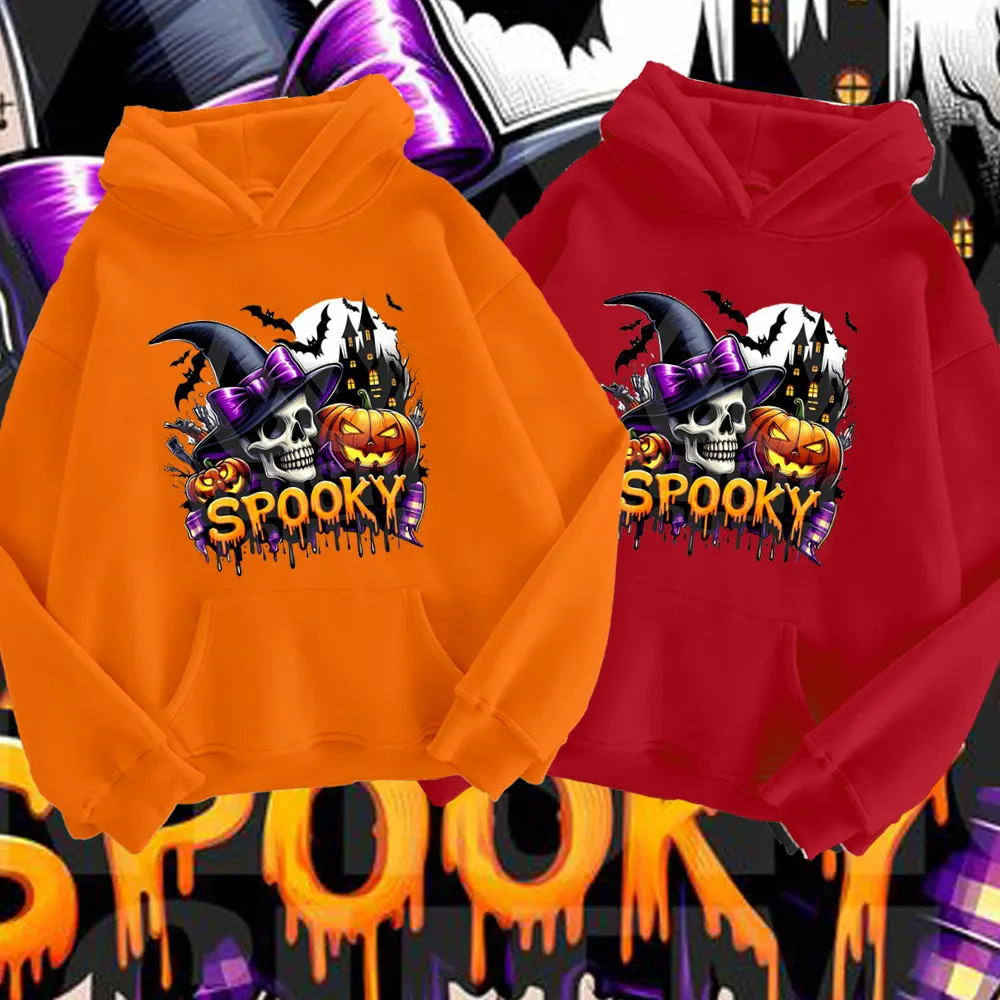 

Spooky Halloween Pumpkin Bat Ladies Hoodie Scary Style Halloween Fall/Winter Boys Girls Long Sleeve Sweatshirt