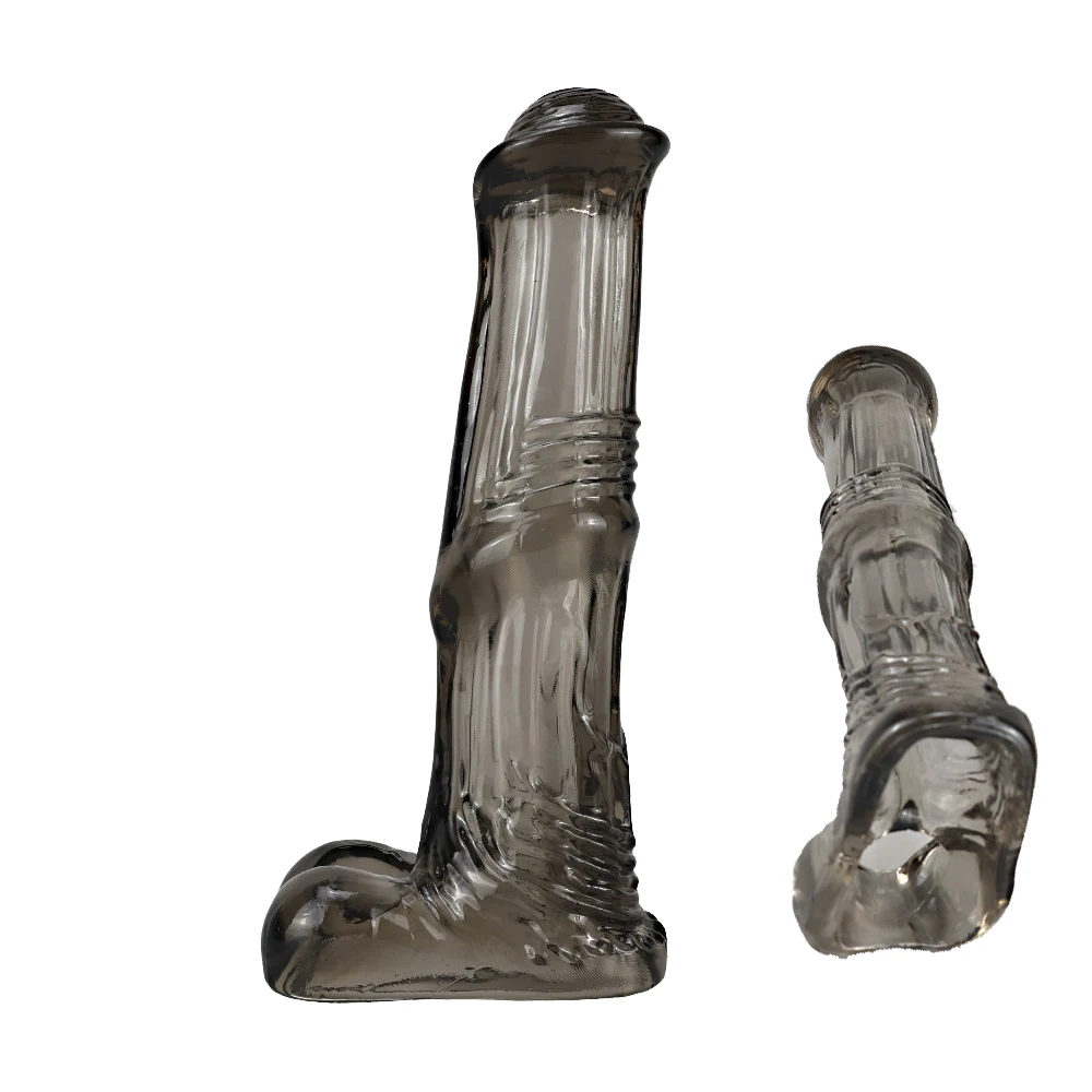 Transparente Penishülle Wiederverwendbarer Pferde-Dildo-Kondom Weiche Penismanschette Penisverlängerung Penisvergrößerung Sexspielzeug für Erwachsene Paare