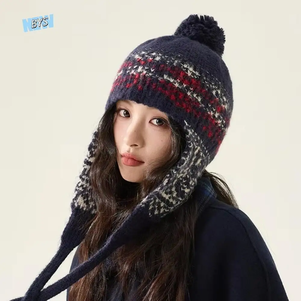 

Casual Jacquard Knitted Beanies Caps Weave Keep Warm Ear Protection Cap Coldproof Y2k Women Wool Cap Outdoor