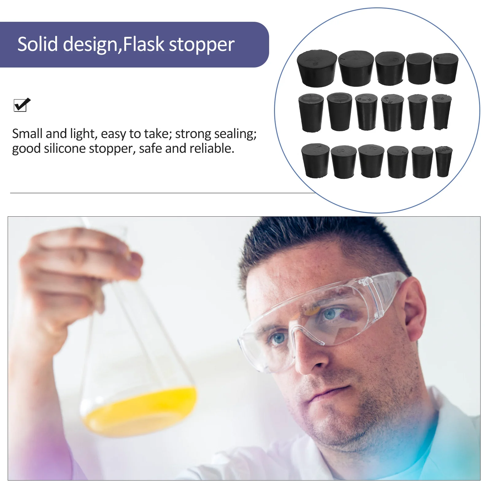 

21pcs Rubber Stopper Plug Laboratory Test Tube Flask Sealing Plugs For Chemical Medicine Research Experiments Compact Durable