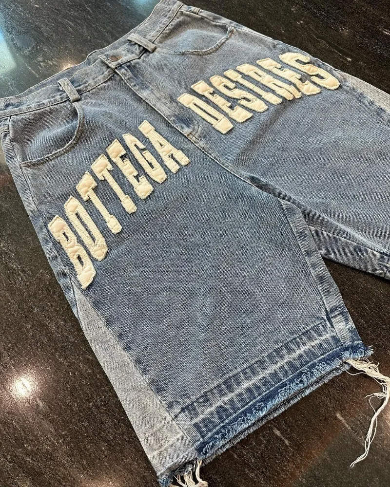 Amerikaanse Straat Borduurwerk Hoge Taille Gewassen Denim Shorts Harajuku Retro Trendy Merk Oversized Jeans Mannen Y 2K Goth Punk Shorts