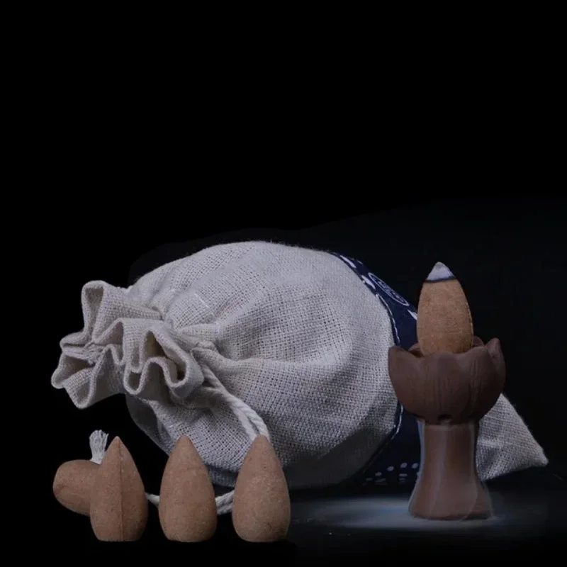 45Pcs Incense Cones With Drawstring Bag Backflow Incense Cones Sandalwood Jasmine Rose Smoke Cone Reflux Tower Incense Bullet
