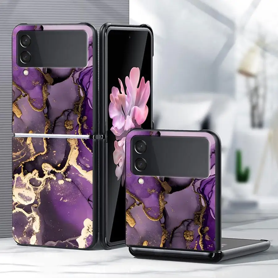 Case for Samsung Galaxy Z Flip 8 Flip4 Flip7 FE Flip3 Flip6 Z Flip 7 6 5 4 3 Flip5 Phone Cover Fashion Purple Pattern