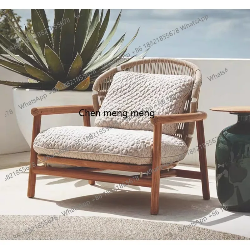 Balcony leisure sofa outdoor teak, bed and breakfast rattan chair model room courtyard garden outdoor waterproof furniture