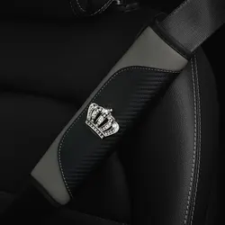 Car Accessories Seat Belt PU Leather Seat Belt Shoulder Cover Comfortable Flash Diamond Inlaid Crown Protect Seat Belt Liner