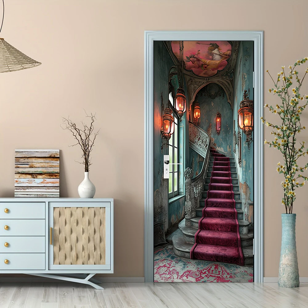 1 piece of retro European style palace staircase door stickers, three-dimensional wall stickers, living room entrance decoration