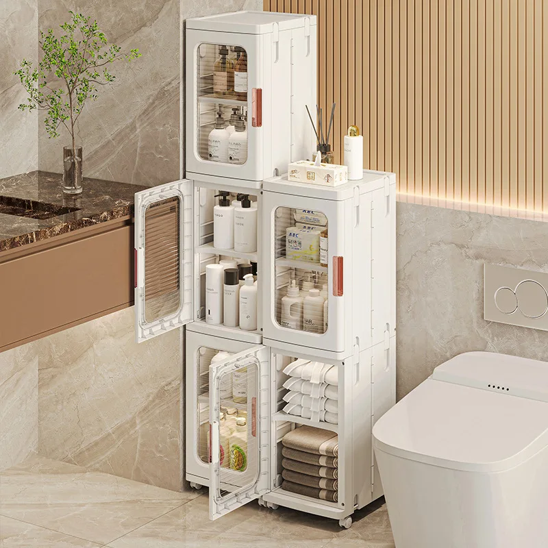 Storage cabinet Narrow slit mobile transparent cabinetCosmetics cabinetKitchen locker Shoecabinet Bathroom storagecabinet Wh