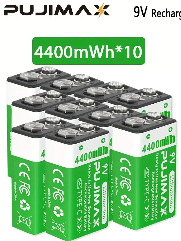 Akumulator litowy PUJIMAX USB-C 9V 4400mWh o dużej pojemności, wytrzymały, kwadratowy akumulator do multimetrów cyfrowych i bezprzewodowych dzwonków do drzwi. — zdjęcie produktu 7