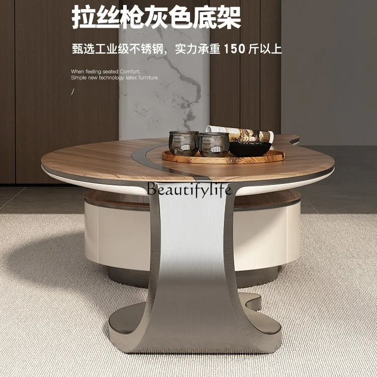 LXItalian minimalist solid wood coffee table stainless steel special-shaped living room household tea tableSSS