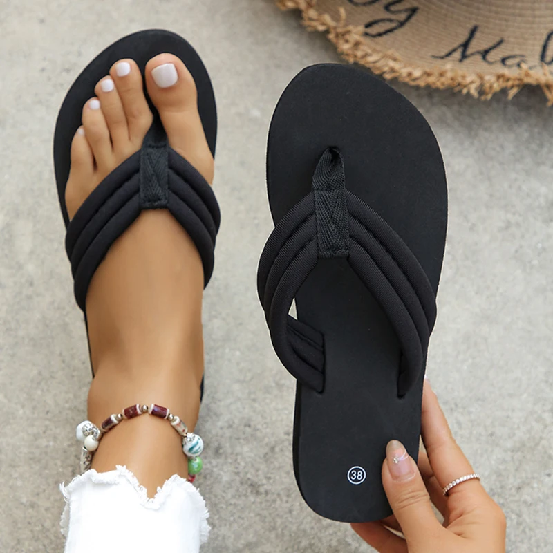 Black Wedges Flip Flops Women 2025 Summer Clip Toe Platform Sandals Woman Light Thick Bottom Beach Slippers Orthopedic Slides