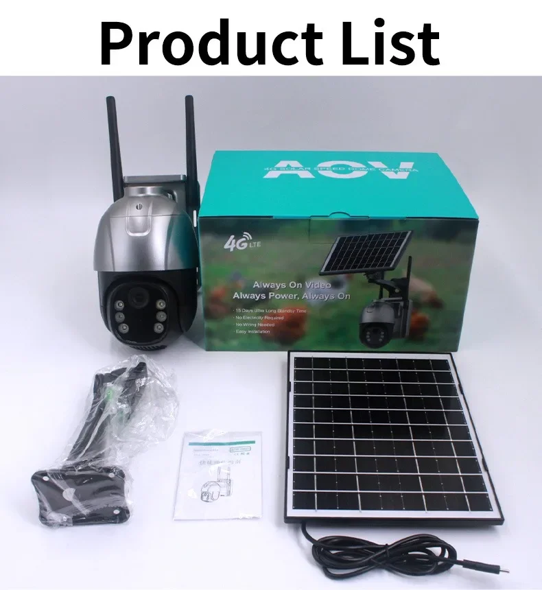 في الهواء الطلق ضوء الشارع اللاسلكية Cctv مراقبة النظام الشمسي AOV الذكية AI واي فاي 4g بطارية الأمن كاميرا PTZ مع فتحة للبطاقات Sim