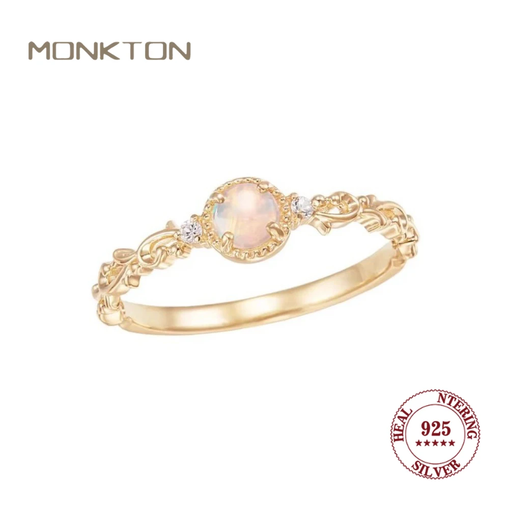 

Monkton из стерлингового серебра 925, винтажное кольцо с лунным камнем, сверкающим цирконом, изящные эффектные украшения для женщин, романтический подарок