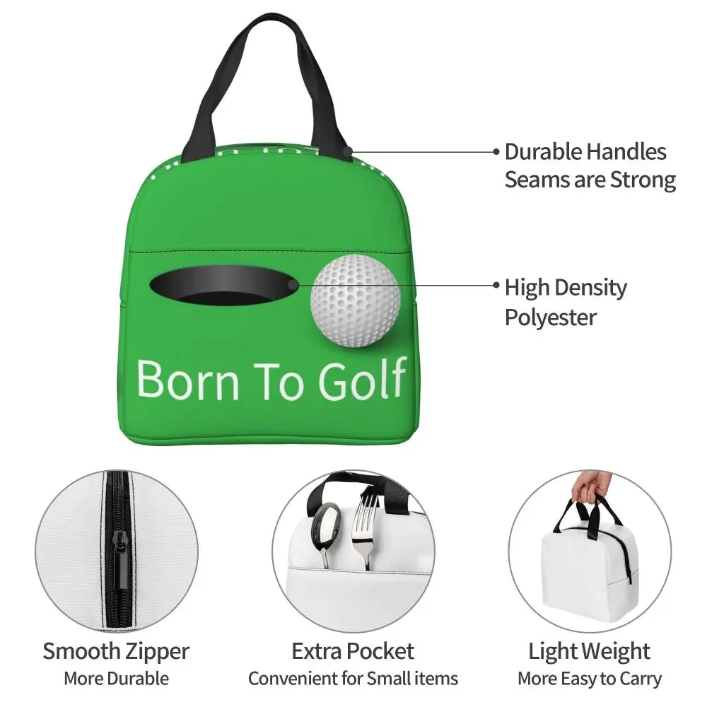 Born To Golf Ball Lunch Bag Women Thermal Cooler Insulated  Container Box for Children School Work Food Picnic Tote Bags