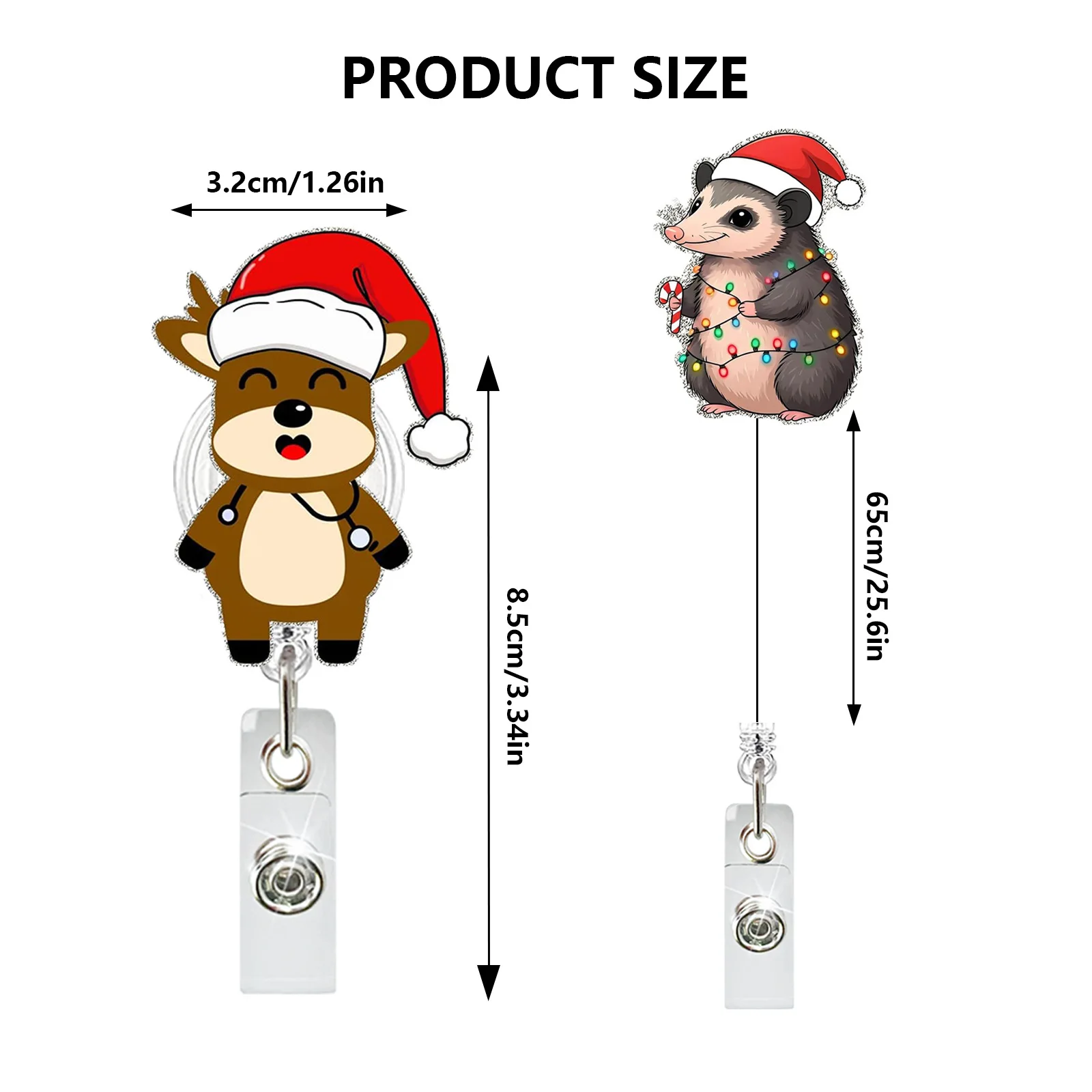 Christmas Animal Series Glitter Acrylic Black Cat Sloth Penguin Bear Deer Retractable Badge Reel Rotating ID Badge Holder Gift