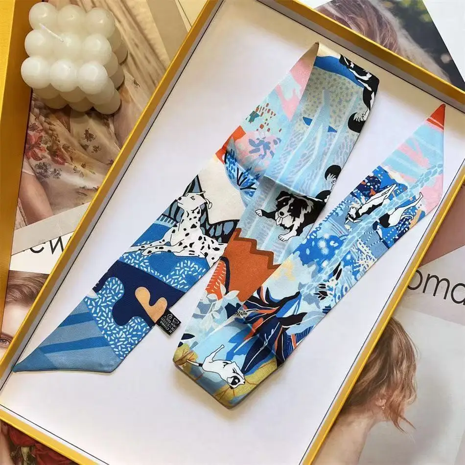 フランスの多用途植物ジャングル子犬ガールラップバッグツイルリボンヘッドバンドリボン小さなスカーフスカーフ卸売5*90cm