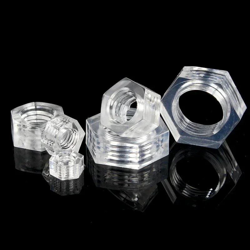 10/50pcs M2 M2.5 M3 Acrylic PC Transparent Hex Nut Polycarbonate Hexagon Locking Nuts For Lighting Lamp Installation Screws Cap
