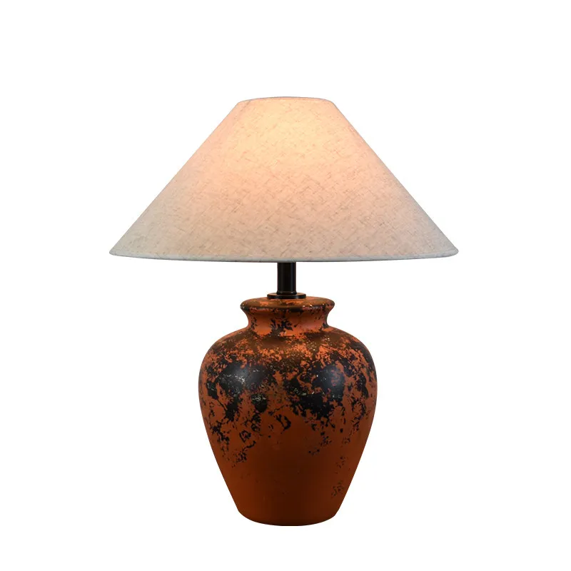 Wabi Sandy Wind Coarse Pottery Pot Table Lamp Living Room Bedroom Bedside B & B Hotel Villa Ornament