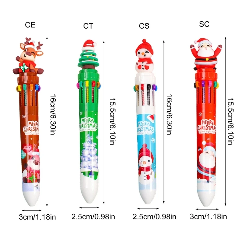 6 PCS Giáng sinh Ballpoint Pen 10 trong 1 Bút Shuttle Multicoloure Pen hoạt hình Pen K1KF
