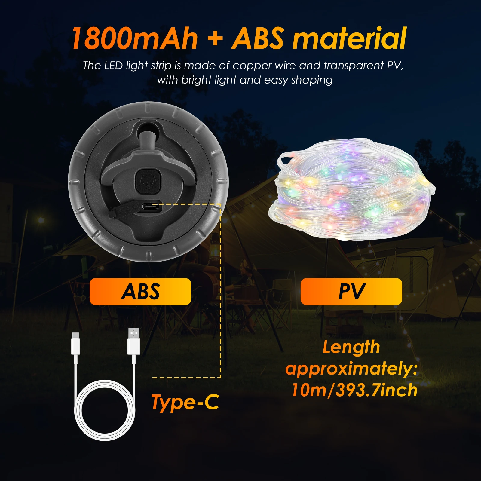 كشافات ليد قابلة لإعادة الشحن قابلة للطي ، إكليل التخييم ، سلسلة ليد خفيفة ، جو احتفالي ، إضاءة خيمة الحزب