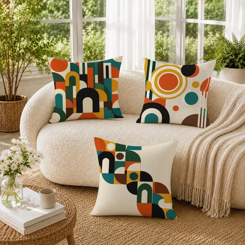 Retro Mid-Century Abstract Cushion Cover Soft Short Plush Pillow Cases Hidden Zipper Cutecore Sofa Bedroom Home Decor Gift
