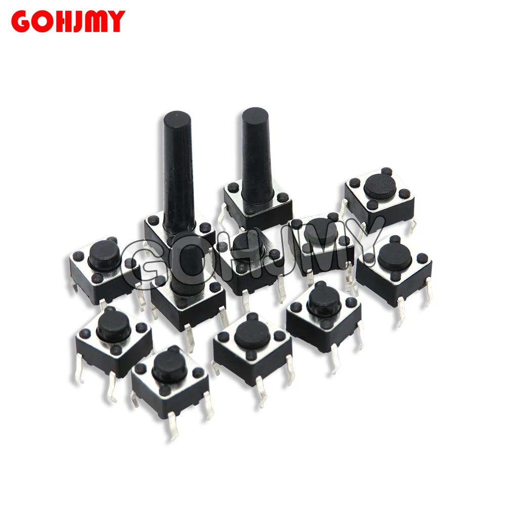50PCS Button Touch switch 6x6x4.3 6x6x5 6x6x6 6x6x7 6x6x8 button DIP 4pin Light touch switch DIP4 Touch High quality 6*6*5